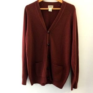 LL Bean Lambswool Maroon Cardigan Sweater Med Tall
